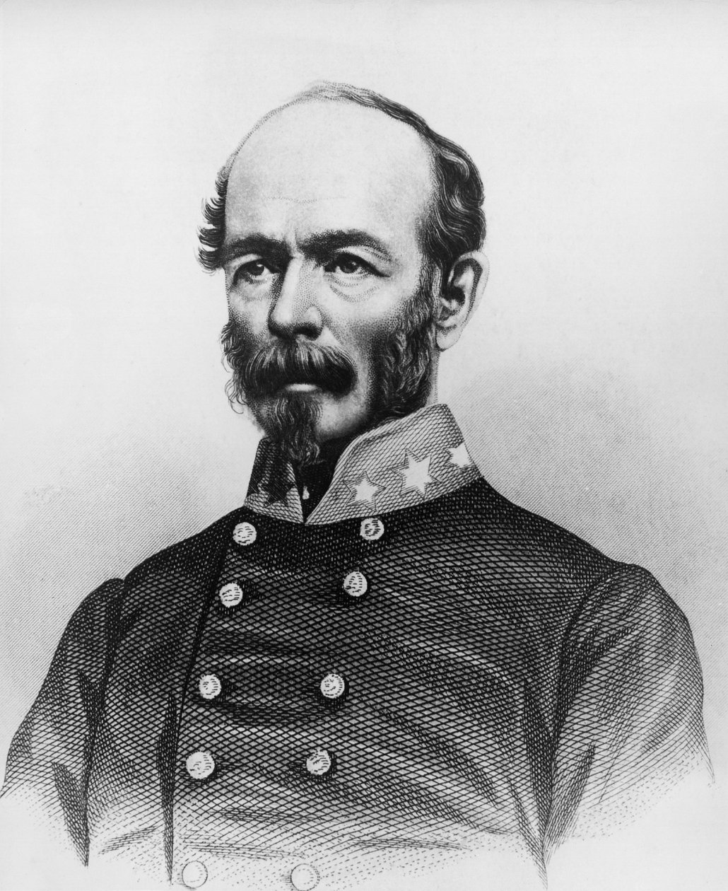 Portrét Joseph Eggleston Johnston (1807-1891), důstojník americké armády během mexicko-americké války, Seminole Wars a American Civil War, rytina od William Walcutt