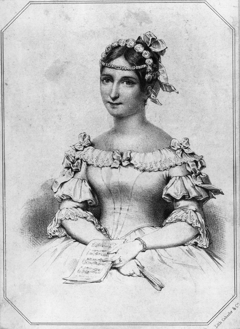 Portrét Laury Cinti-Damoreau (1801-1863), francouzská sopranistka, litografie od William Walcutt