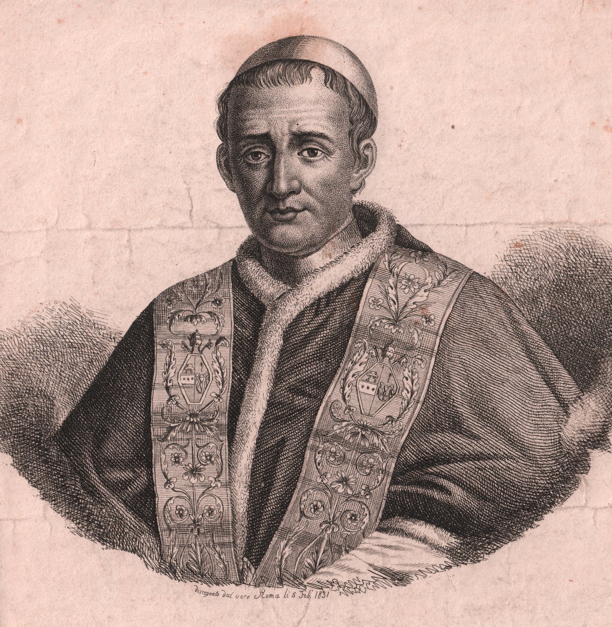 Portrét papeže Řehoře XVI. (1765-1846), lept a rytina, z živé kresby, Řím, 5. února od William Walcutt