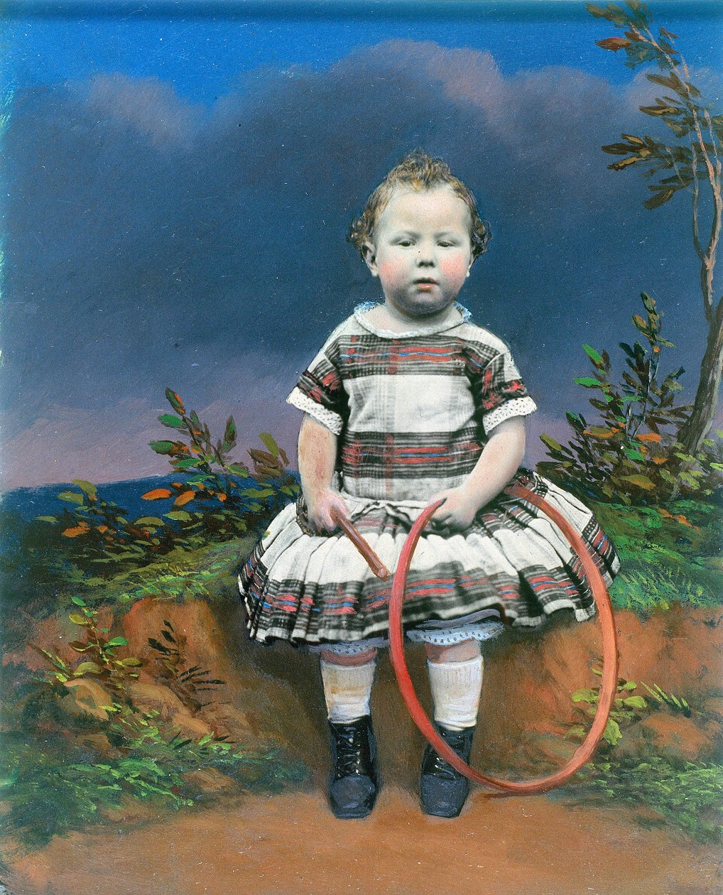 Portrét dítěte s obručí, ručně kolorovaný ambrotyp, c 1860 od Ferdinand Georg Waldmuller