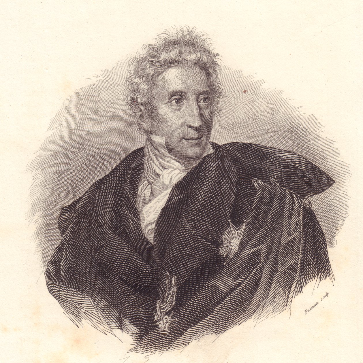 Portrét historika umění Leopolda Cicognara (1767-1834), mědirytina od Fusinatiho z portrétu od Lippariniho od William Walcutt