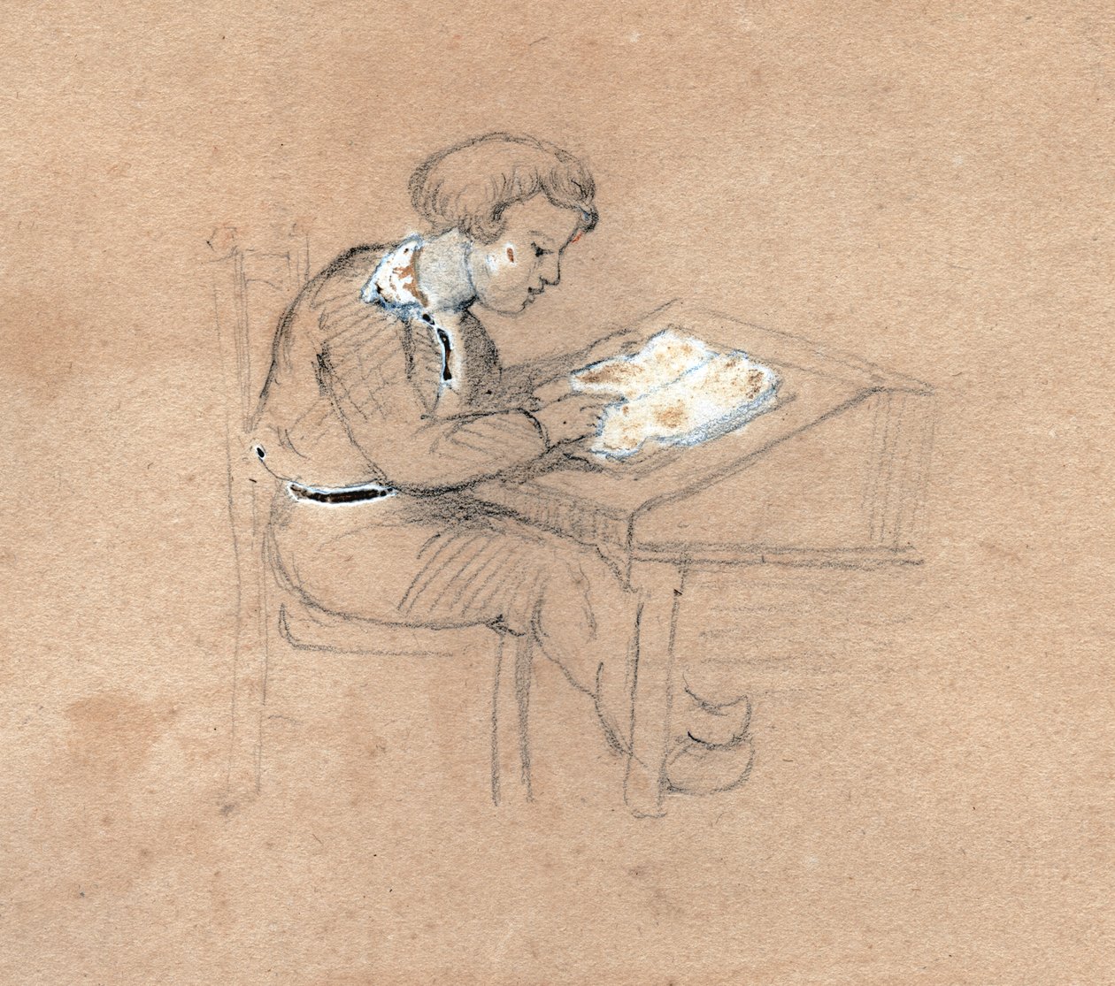 Školák v práci na stole. cca 1830 (ilustrace) od . .