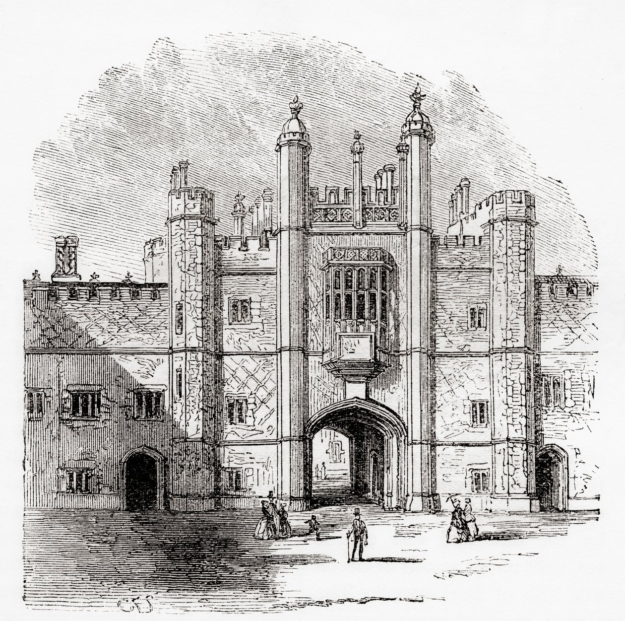 Brána do Eton College, Eton, Berkshire, Anglie, viděná zde v 19. století. od . .
