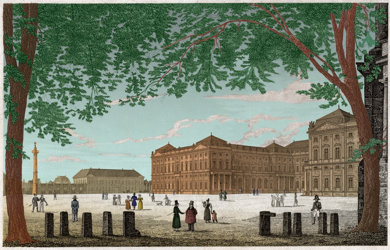 Rezidence Wurzburg, hrad princů Eveques en Bavaria. ca. 1850 (rytina) od . .