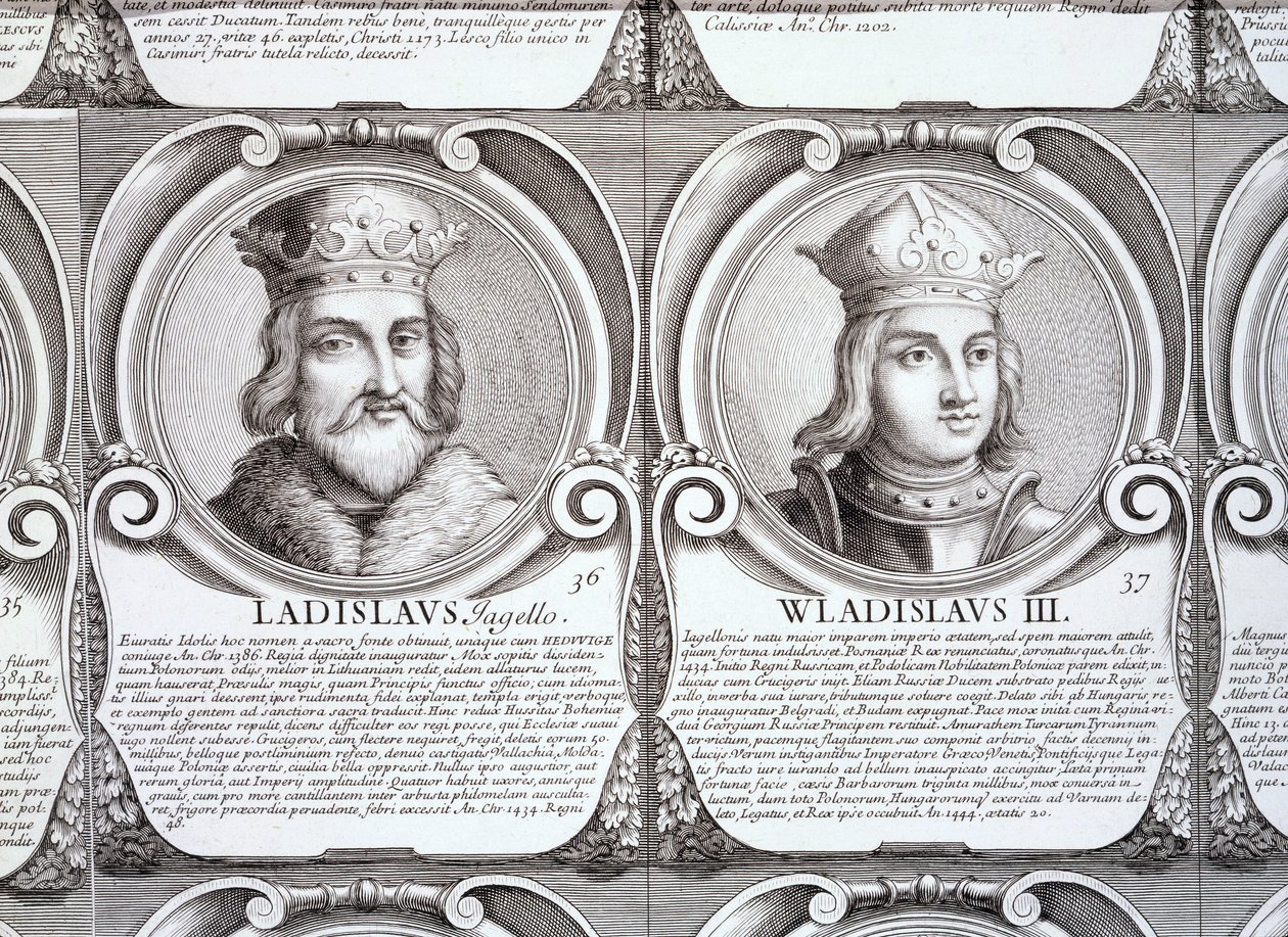 Wladyslaw II Jagiello a Wladyslaw III Warnenczyk, no. 36 a 37 z „Chronologické řady vévodů a králů Poláků“ (rytina) od . .