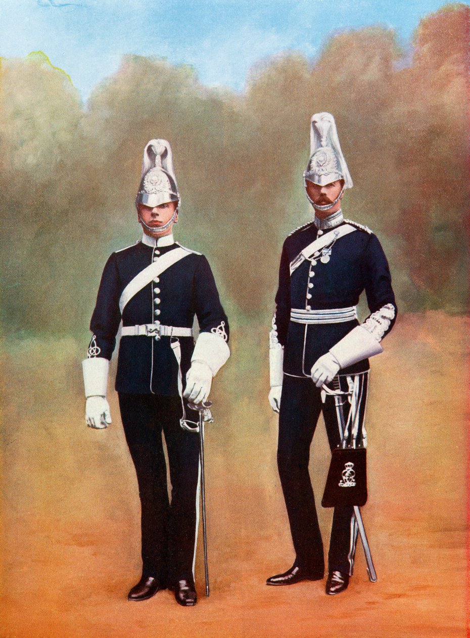 Yorkshirští dragouni, důstojník a vojín, z Malebné historie Yorkshire, publikováno kolem roku 1900 od Ferdinand Georg Waldmuller