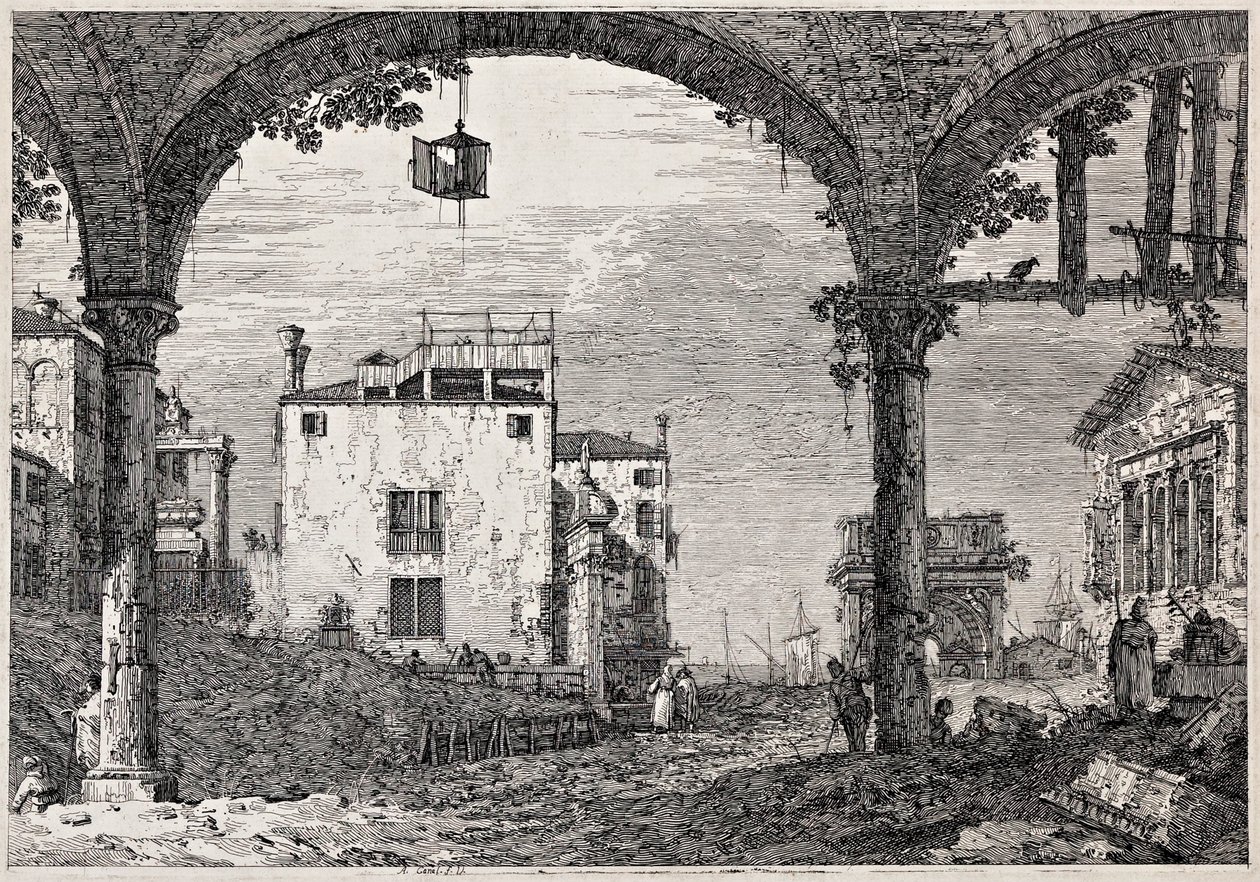 Portikus s lucernou ze série „Vedute“ (Pohledy) od Giovanni Antonio Canal