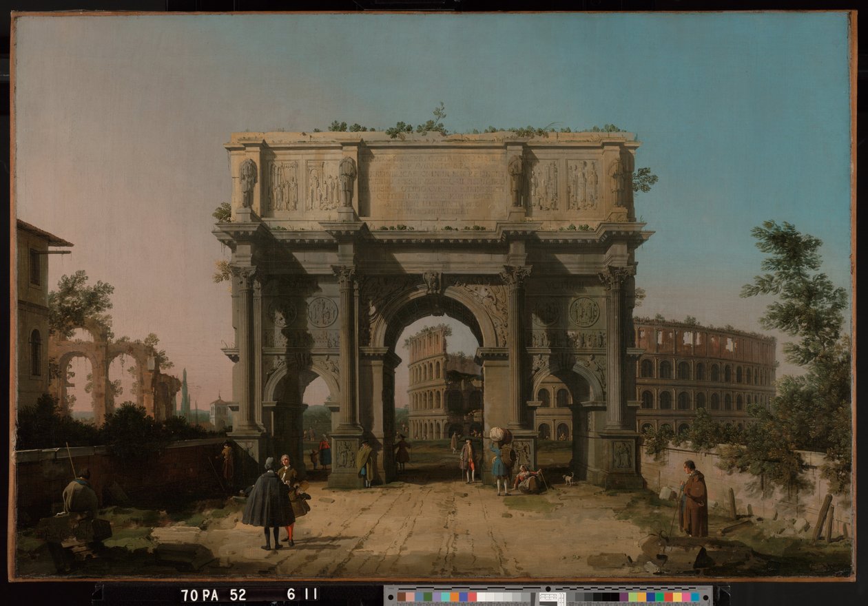 Pohled na Konstantinův oblouk s Koloseem od Canaletto