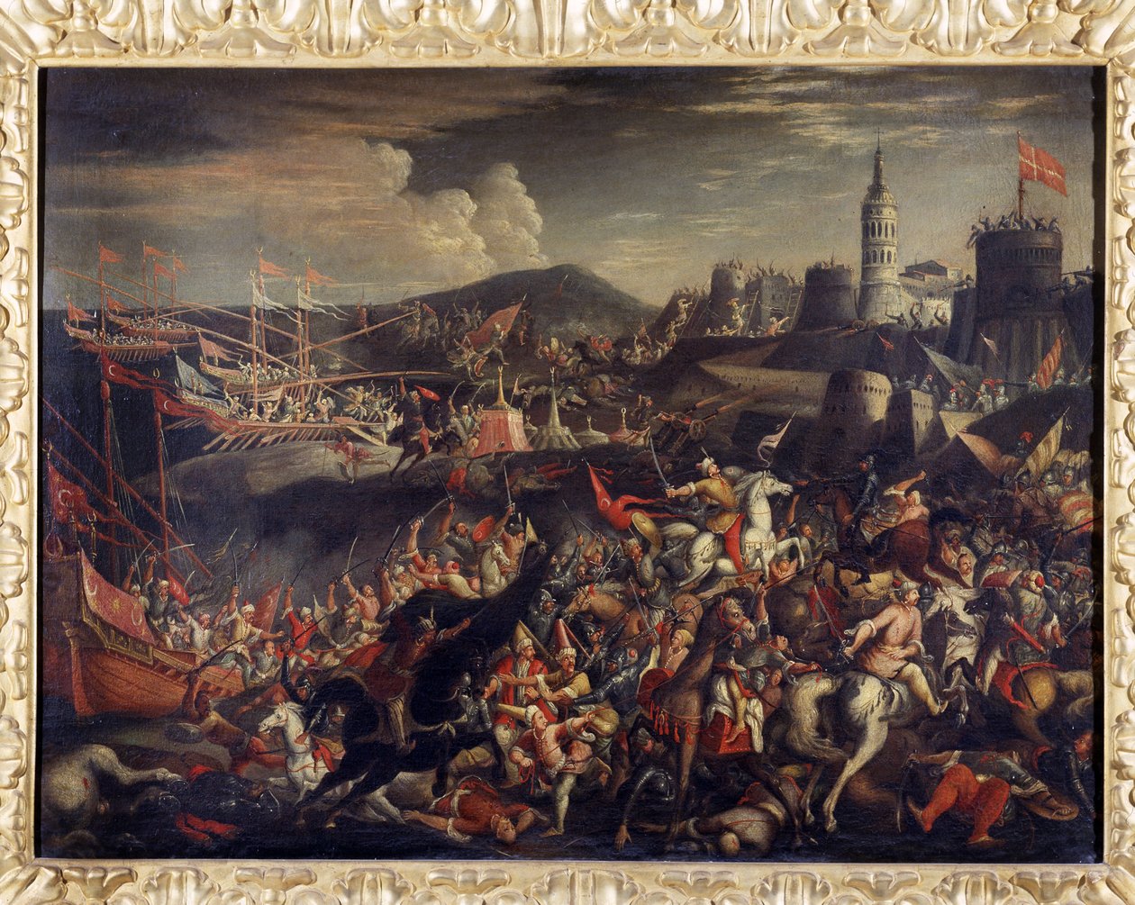 Útok Saracénů na ostrově Malta, bráněný johanitem v roce 1565 od Italian School