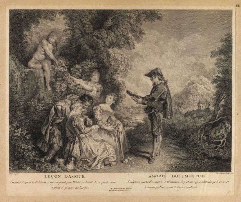 Dokument o lásce Lecon Damour od Jean Antoine Watteau