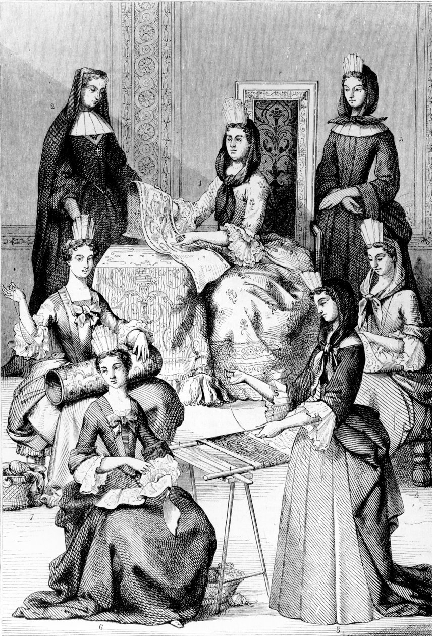 Madame de Saint-Cyr, jeptiška, nováček a mladé dívky ze čtyř tříd od after Chevignard