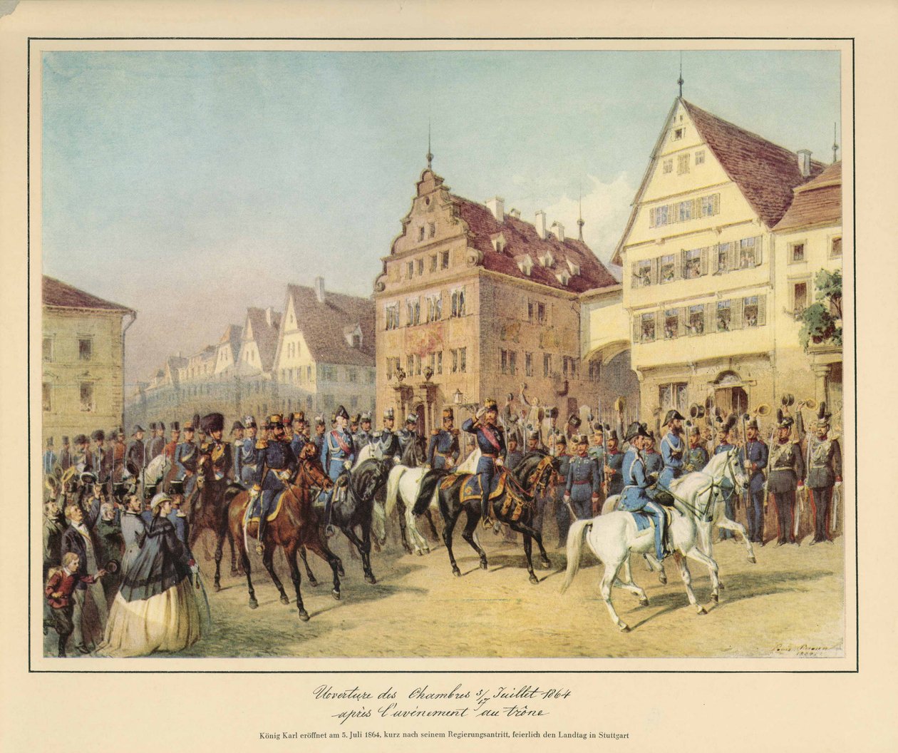 Slavnostní otevření zemského parlamentu králem Karlem von Württemberg - krátce po nástupu do funkce - 5. července 1864 od after Louis Braun