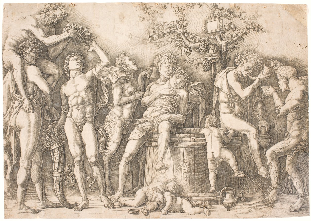Zadní kanál u sudu s vínem od after Andrea Mantegna