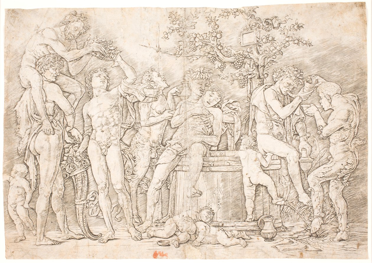 Zadní kanál u sudu s vínem od after Andrea Mantegna