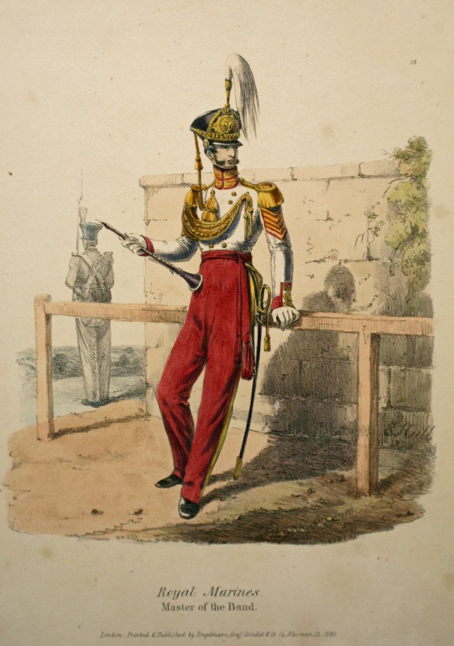 Velitel kapely královské námořní pěchoty, cca 1830 (ručně kolorovaná litografie) od after Edward Hull