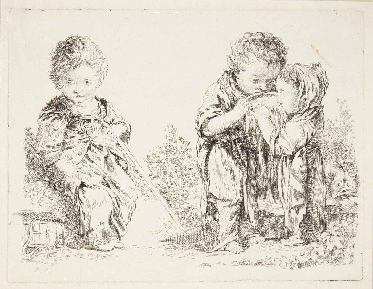 Dítě sedí na hroudu země a malí pijáci mléka od after Francois Boucher