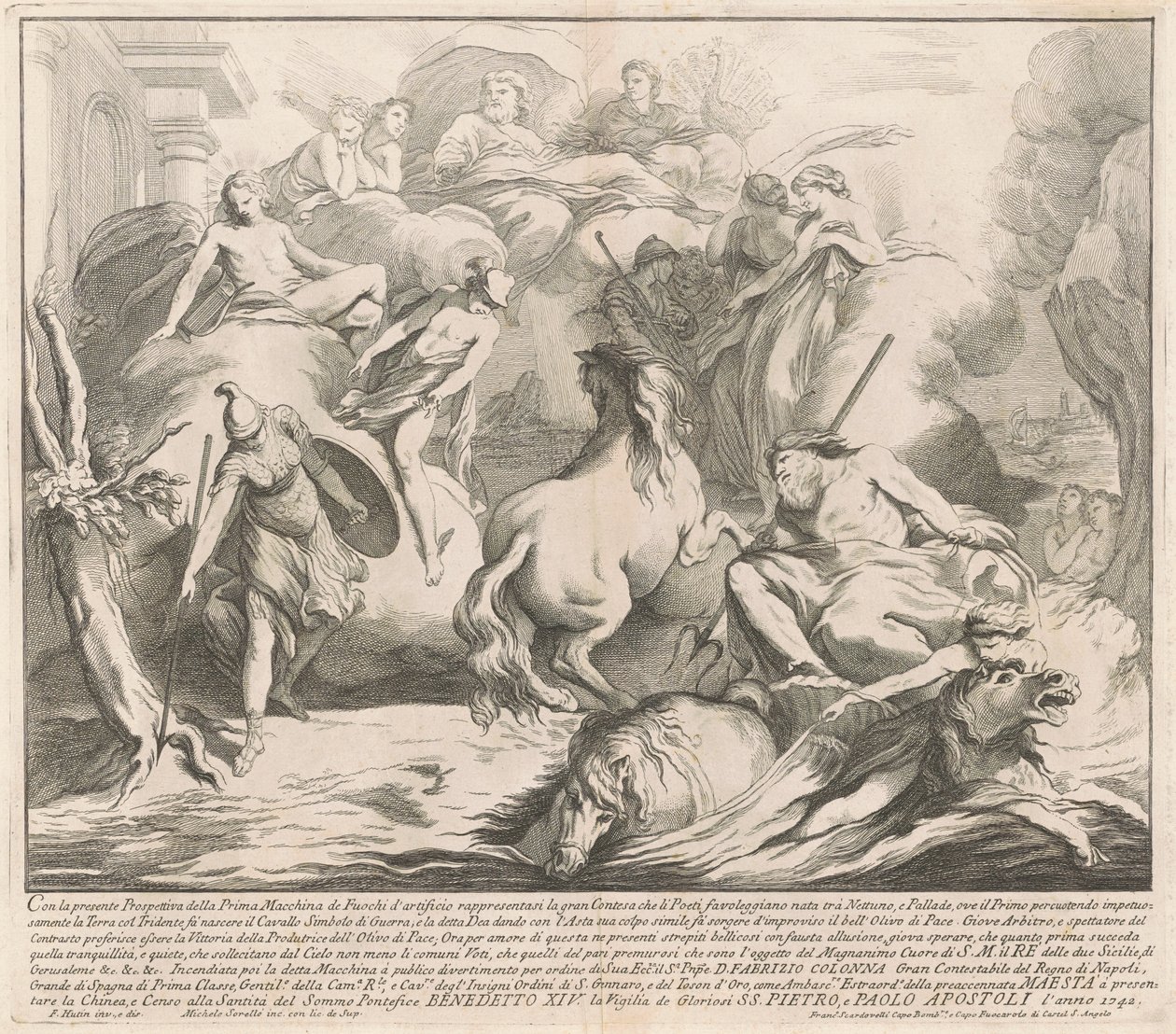 Prima Macchina pro Čínu z roku 1742: Soutěž Neptuna a Minervy od after François Hutin Miguel de Sorellò
