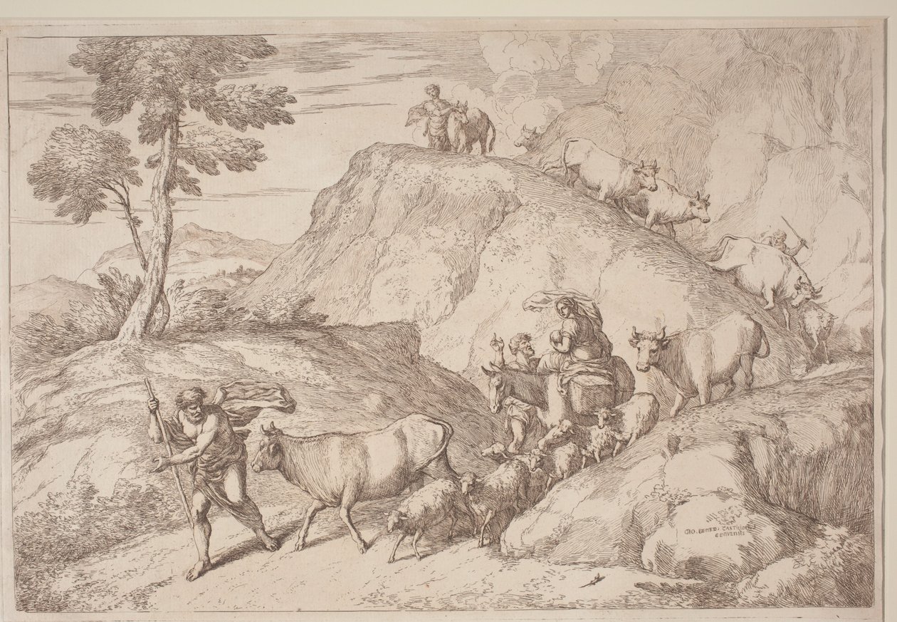Starší pastýř vedoucí stádo od after Giovanni Benedetto Castiglione Gaetano Zompini