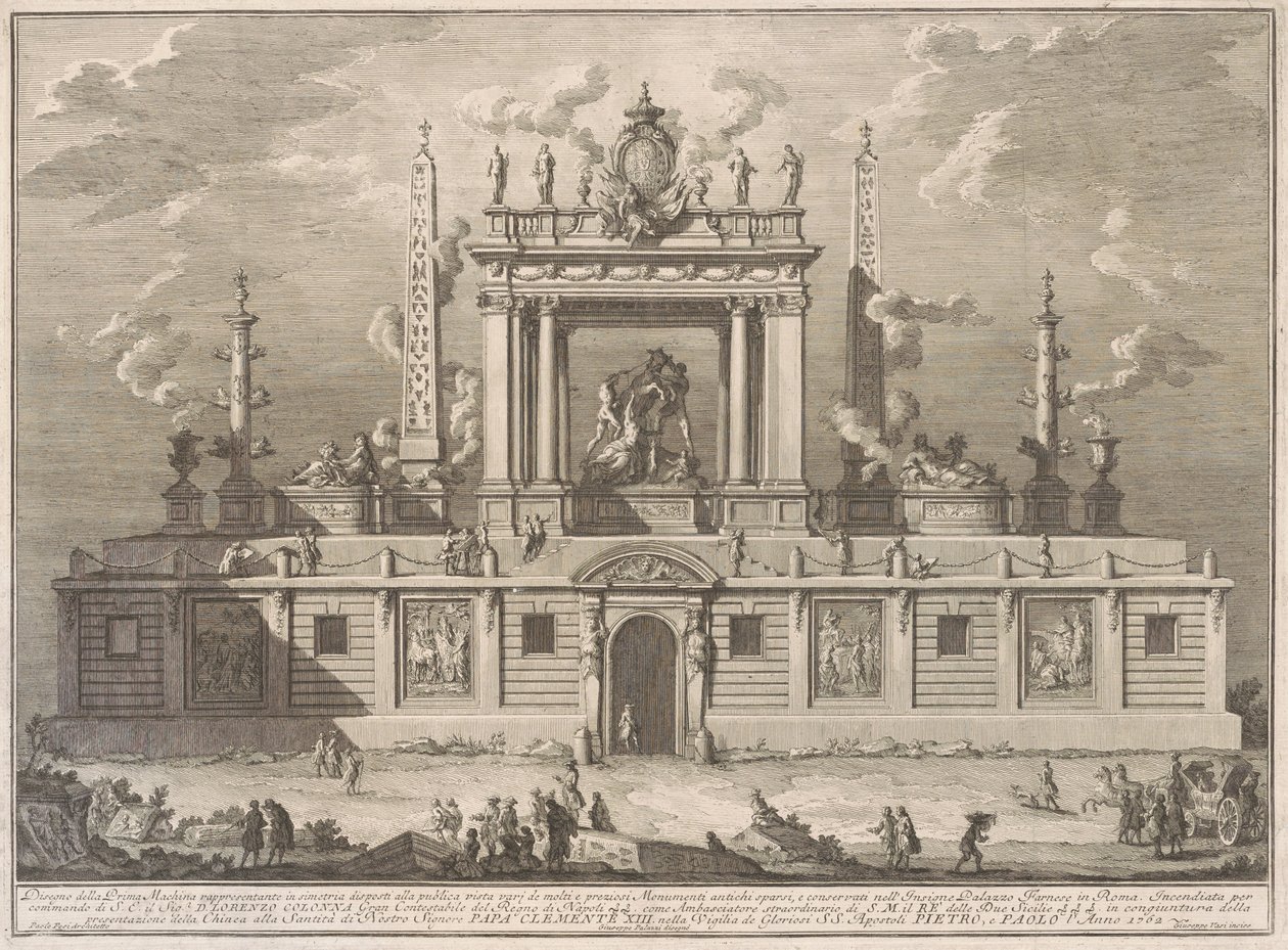 Prima Macchina pro Čínu z roku 1762: Farnese Bull a další starožitnosti z Palazzo Farnese od after Giuseppe Palazzi Giuseppe Vasi after Paolo Posi
