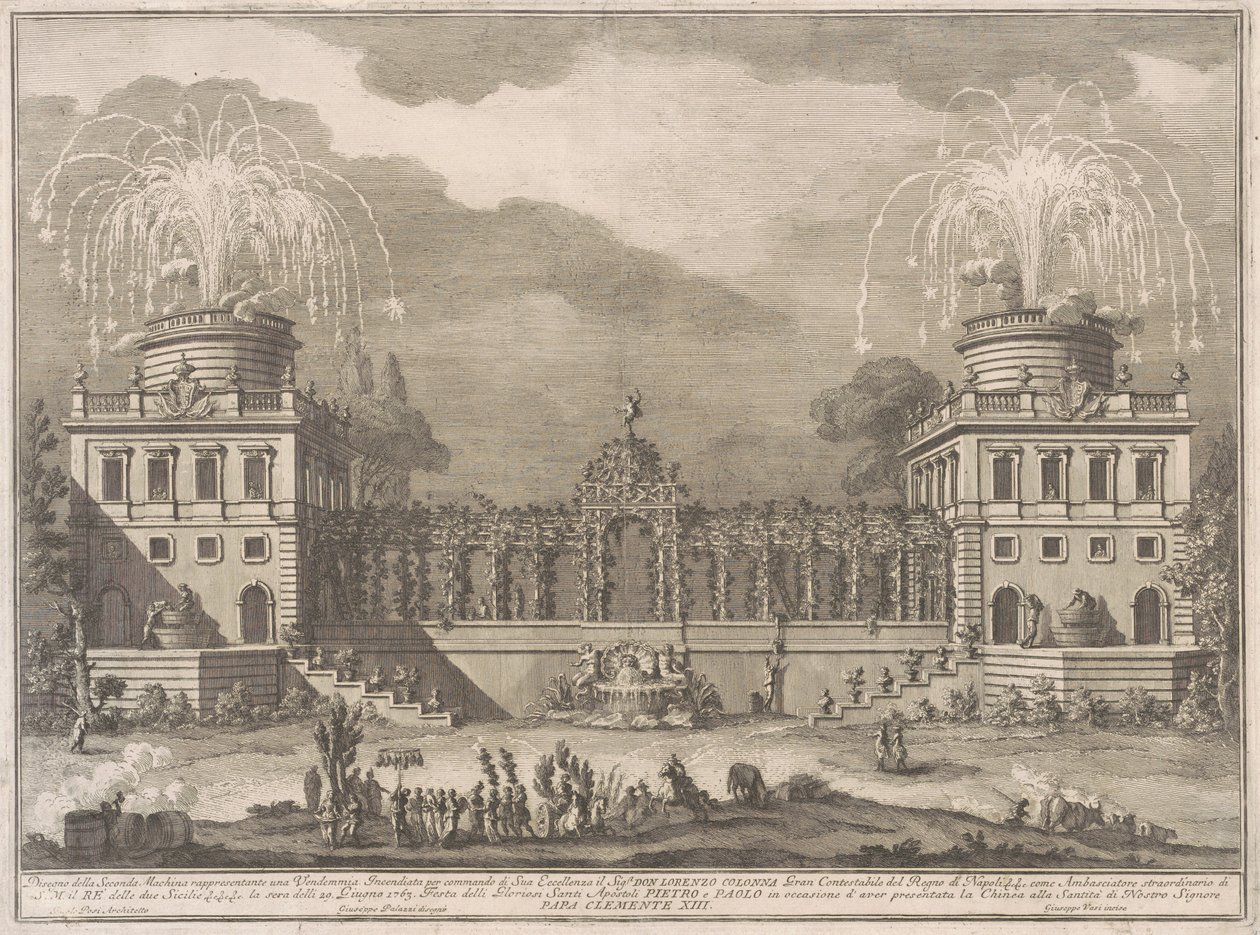 Seconda Macchina pro Čínu z roku 1763: Sklizeň hroznů od after Giuseppe Palazzi Giuseppe Vasi after Paolo Posi