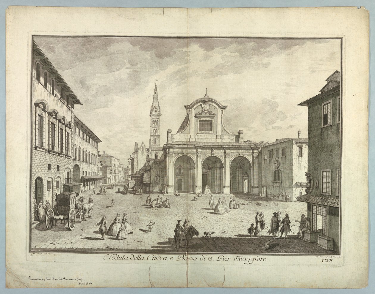 Pohled na Florencii, deska z "Výběr z XXIV Pohledy na hlavní čtvrti, náměstí, kostely a paláce města Florencie" od after Giuseppe Zocchi