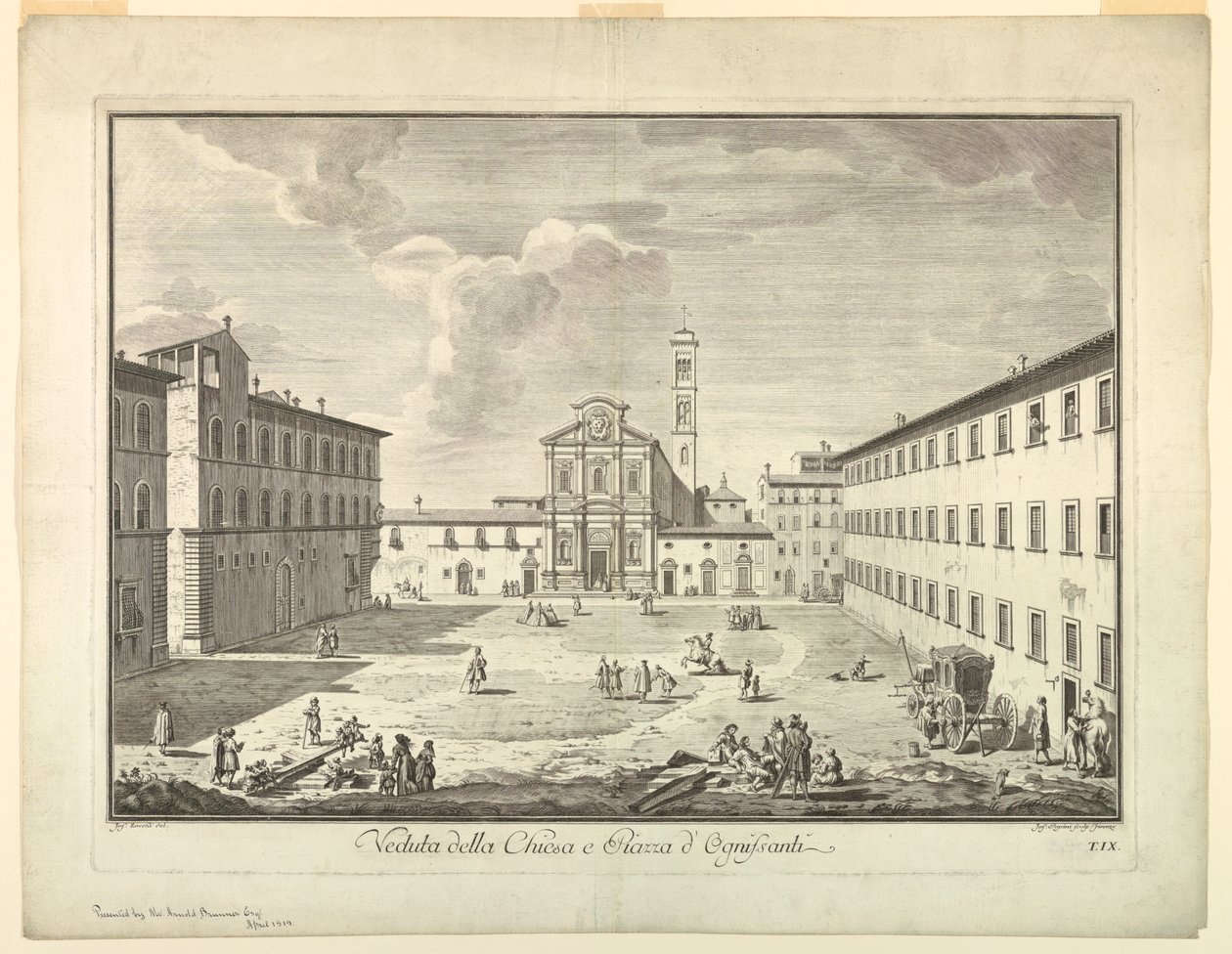 Pohled na Florencii, deska z "Výběr z XXIV Pohledy na hlavní čtvrti, náměstí, kostely a paláce města Florencie" od after Giuseppe Zocchi