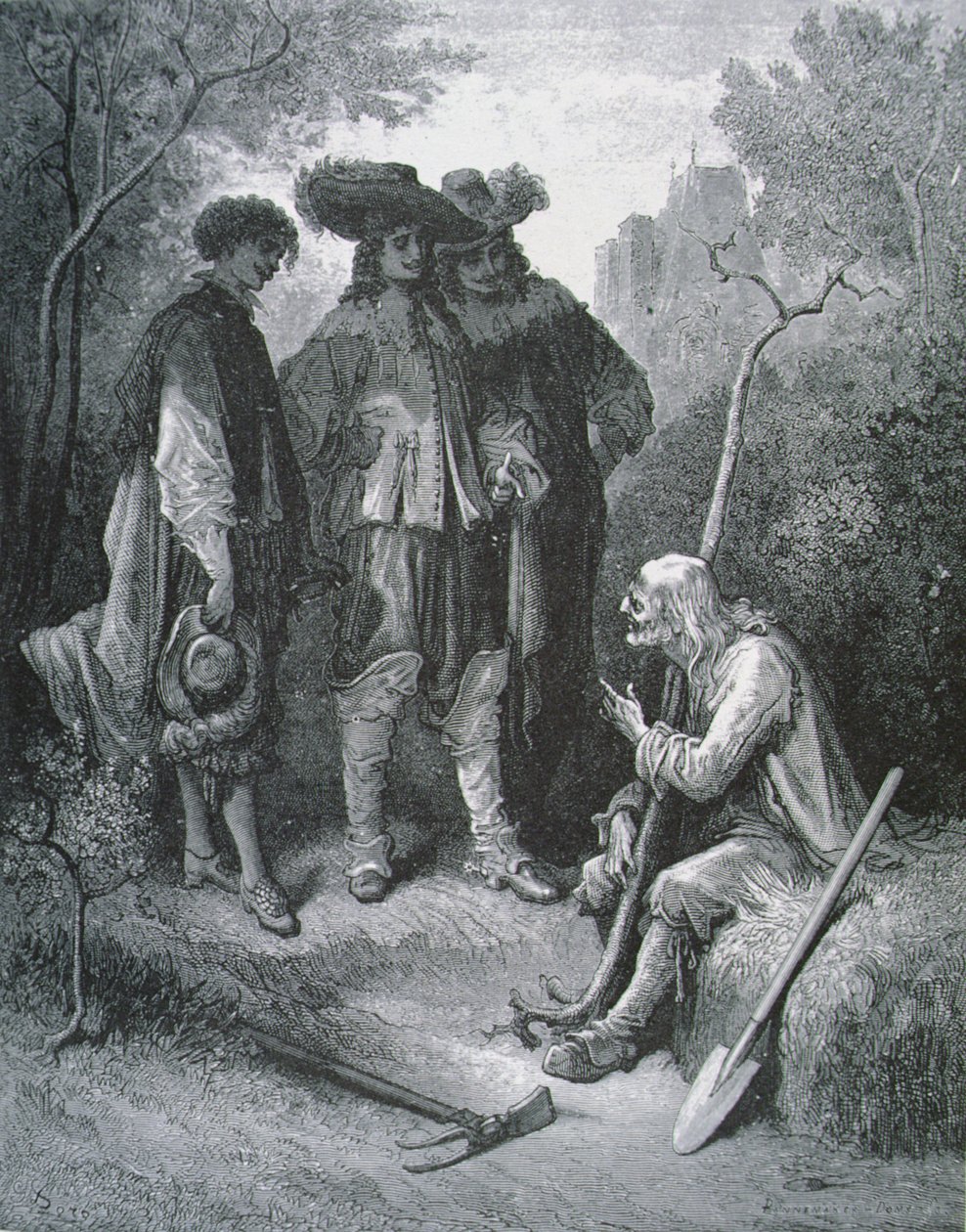 Ilustrace k filmu Stařec a tři mladí muži z Bajek Jean de La Fontaine (1621-95) od Gustave after Dore