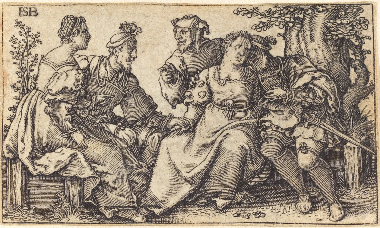 Dva milující páry s klaunem od after Hans Sebald Beham