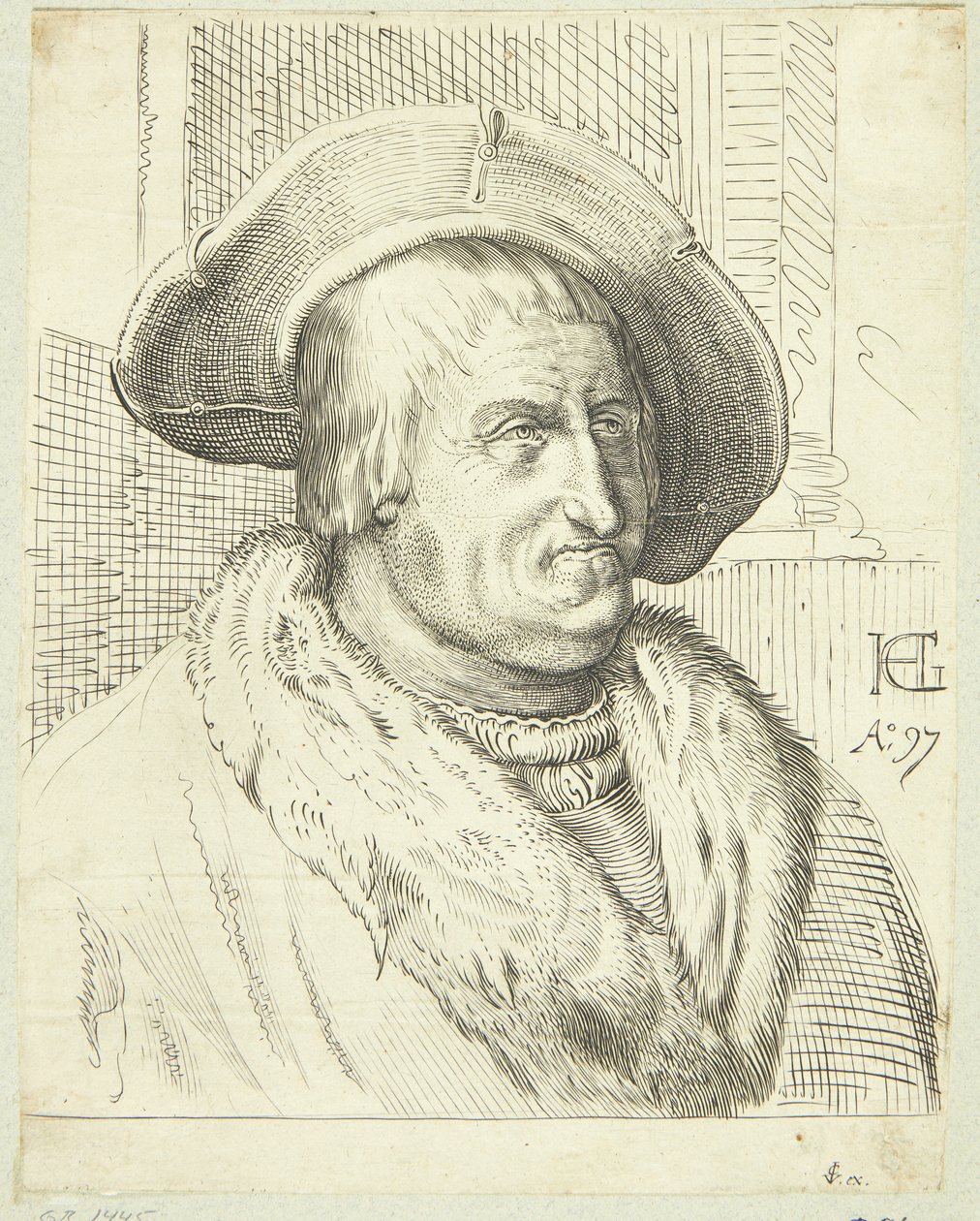Fantasy portrét starého muže s kloboukem od after Hendrick Goltzius