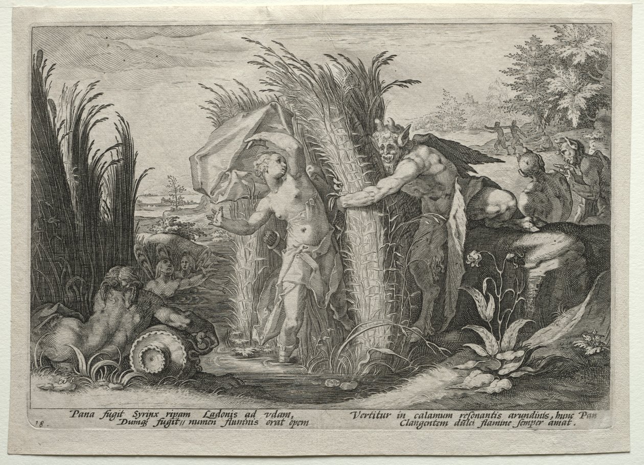 Pan pronásleduje Syrinx od after Hendrick Goltzius