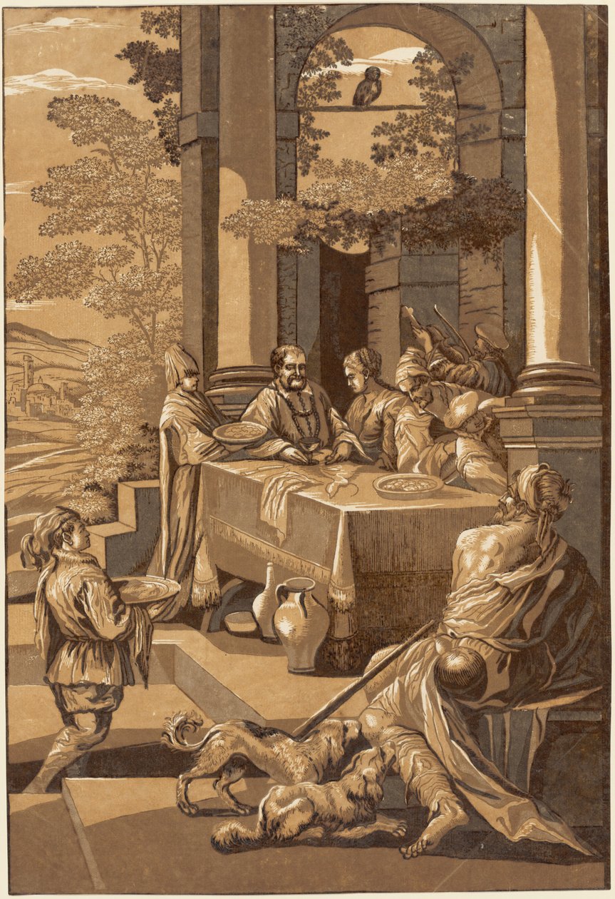Dives and Lazarus (pravý panel) od after Jacopo Bassano John Baptist Jackson