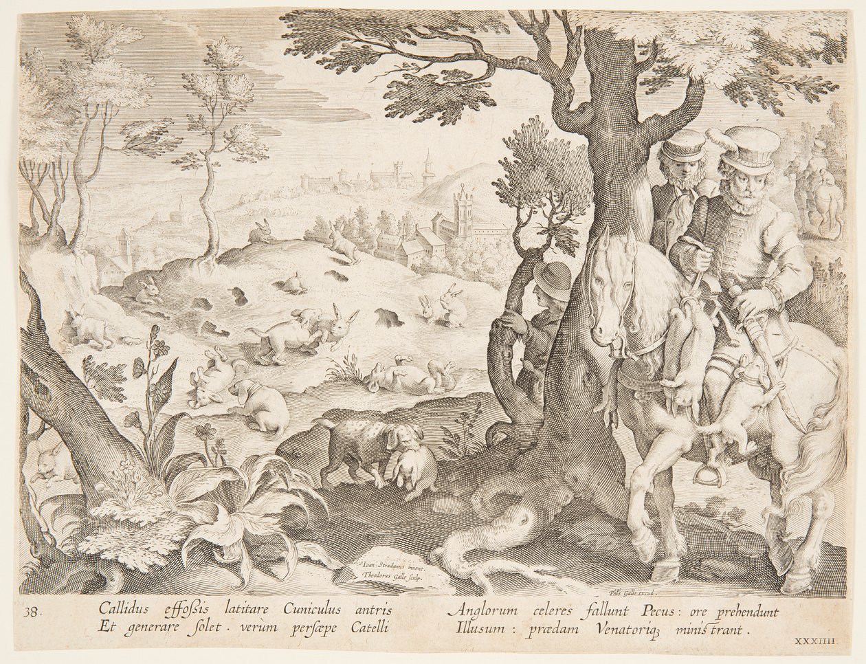Lov na králíky od after Jan van der Straet, called Stradanus