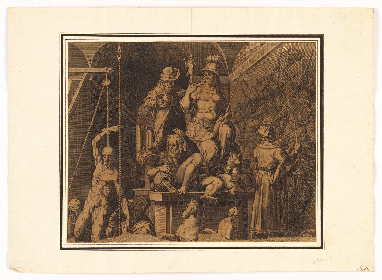 The Practitioners of the Visual Arts (horní polovina roztrženého listu) od after Jan van der Straet, called Stradanus