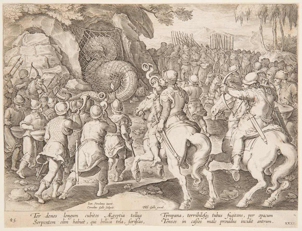 Chytání hada od after Jan van der Straet, called Stradanus