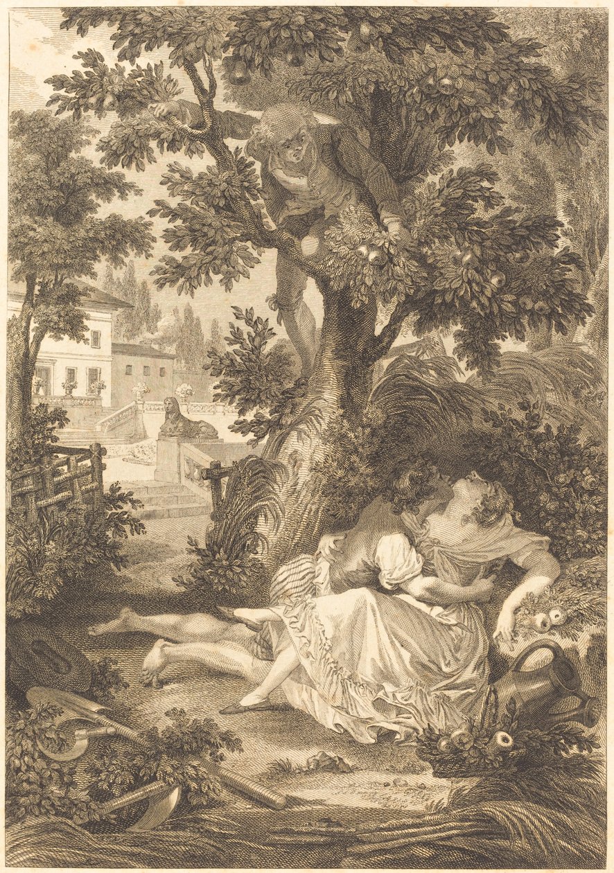 Sázka tří drbů: hrušeň od after Jean Baptiste Mallet