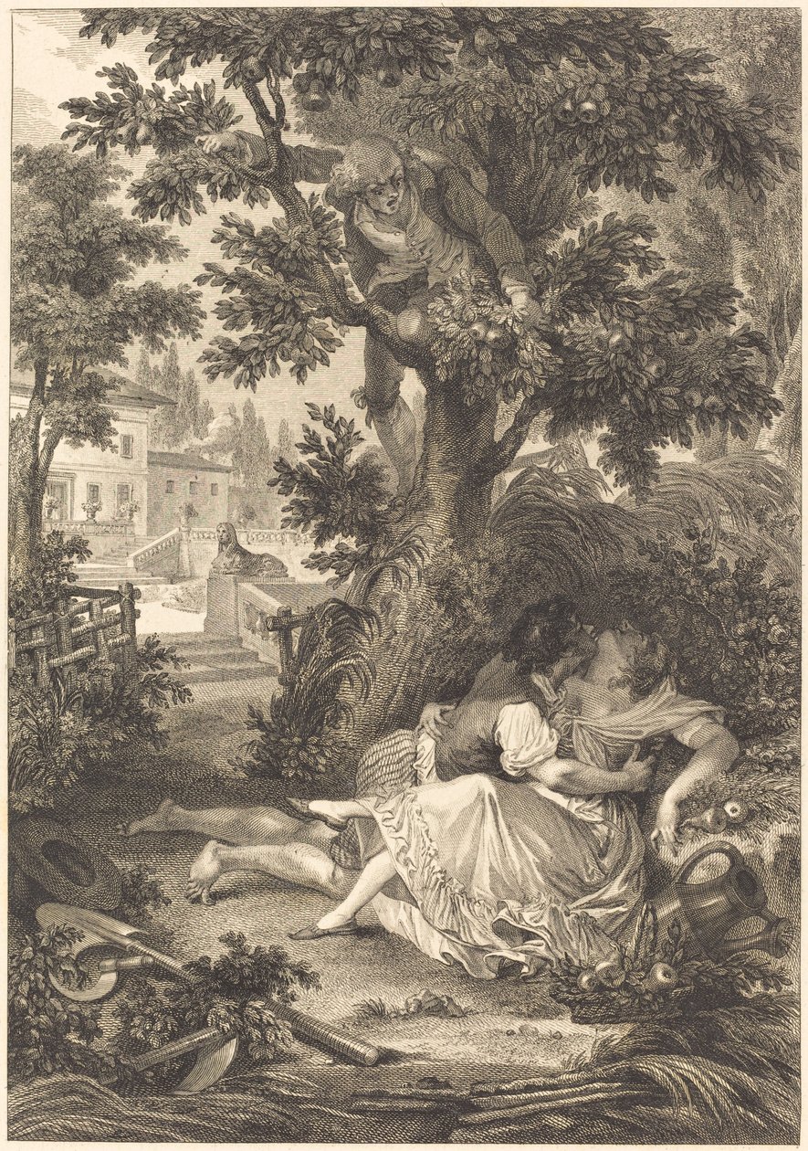 Sázka tří drbů: hrušeň od after Jean Baptiste Mallet