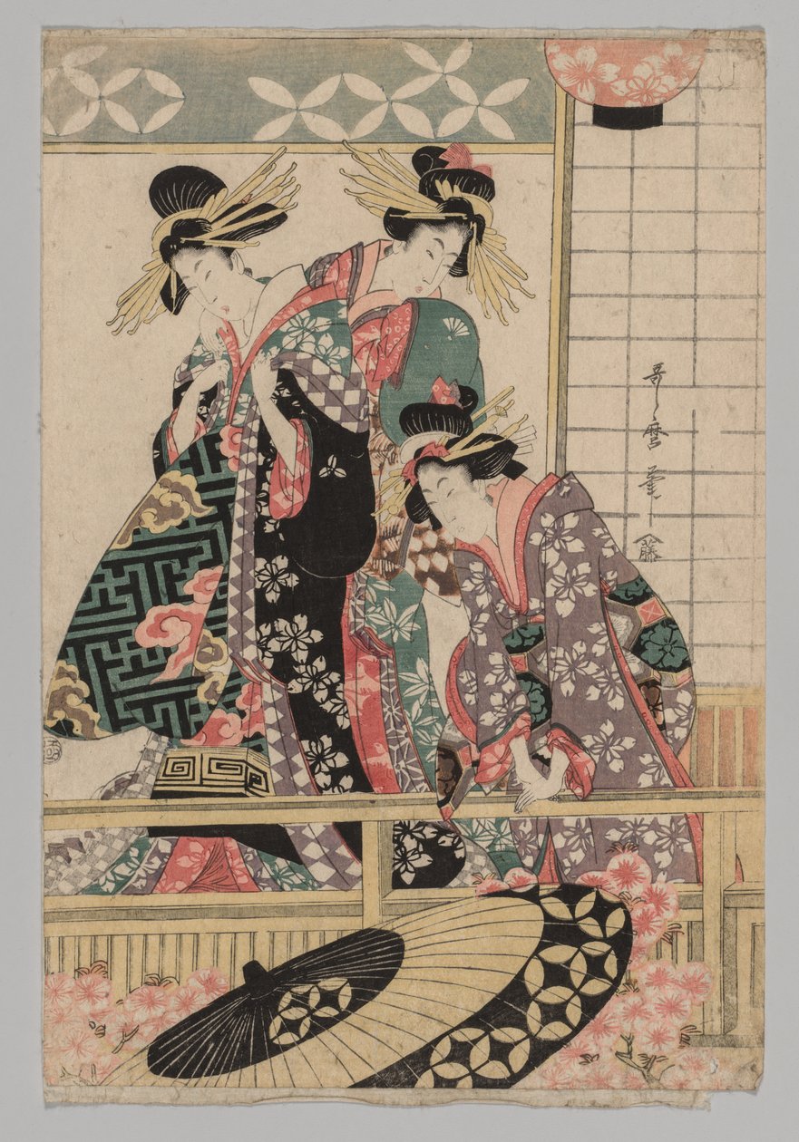 Yoshiwara ženy při pohledu do ulice na jaře od after Kitagawa Utamaro