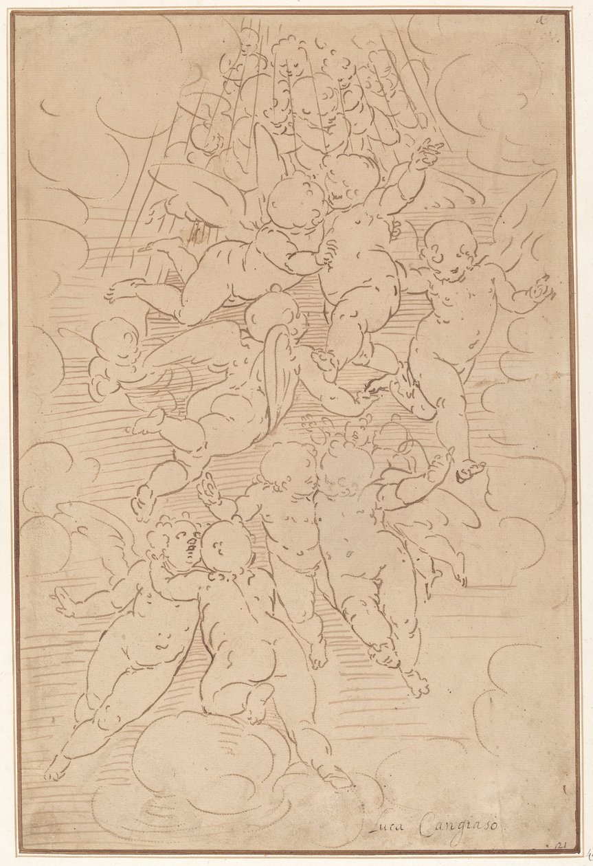 Skupina andělů v slávě od after Luca Cambiaso Italian 17th Century