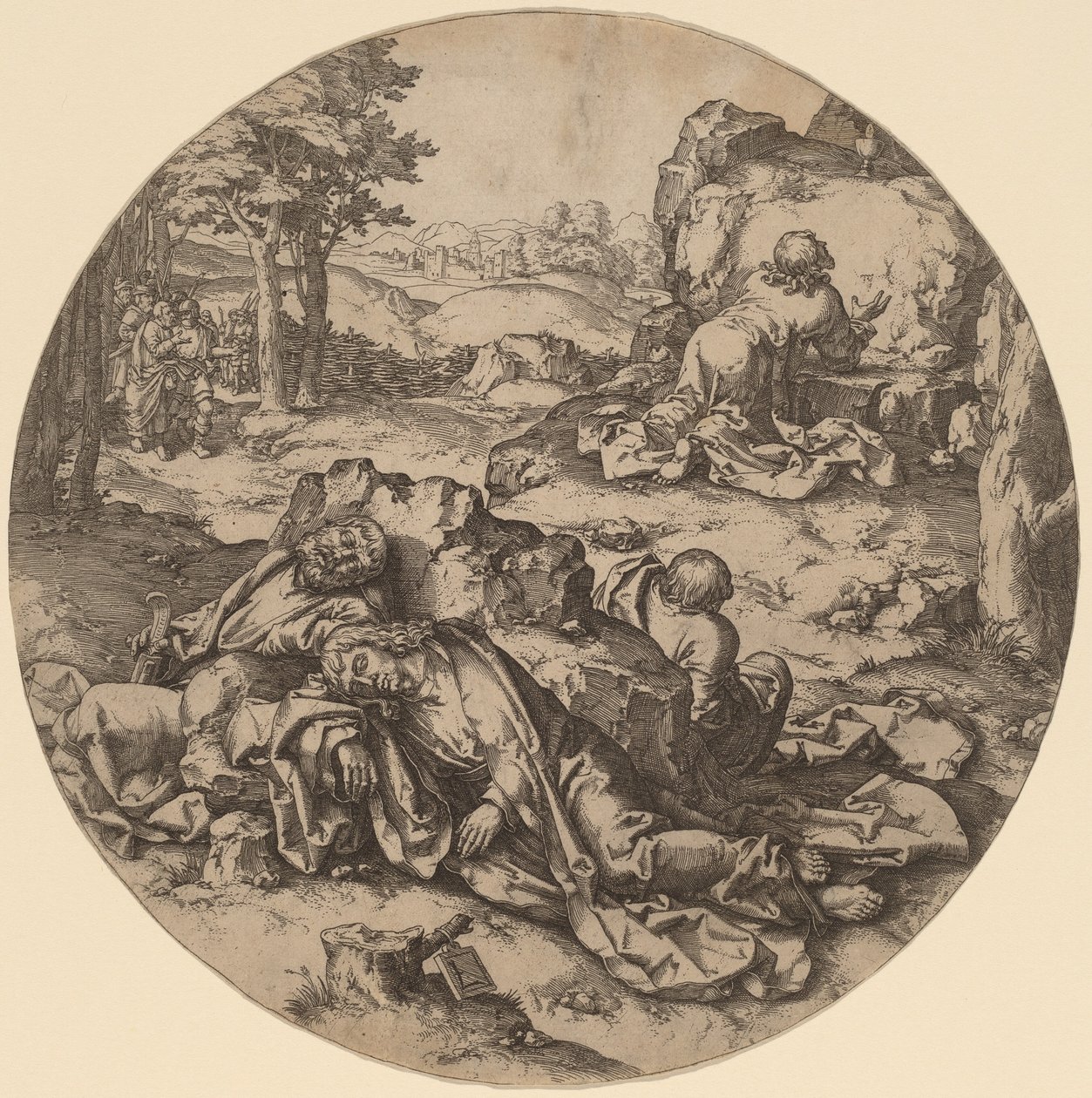 Kristus na Olivové hoře od after Lucas van Leyden