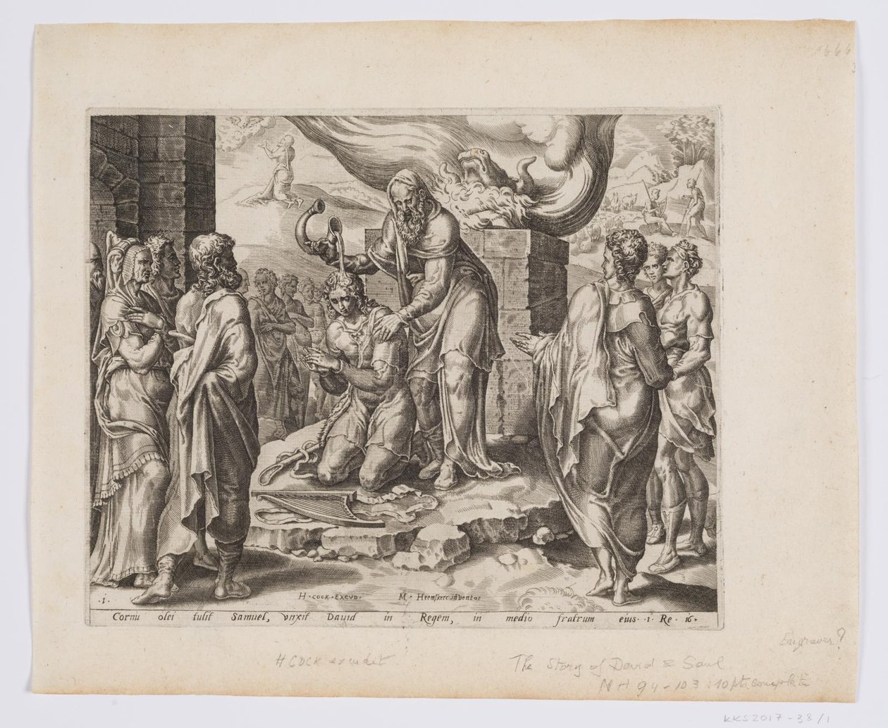 Samuel pomazání Davida od after Maarten van Heemskerck