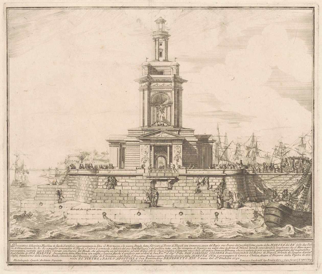 Prima Macchina pro Čínu z roku 1750: Nové molo v Neapoli od after Michelangelo Specchi Jérôme Charles Bellicard