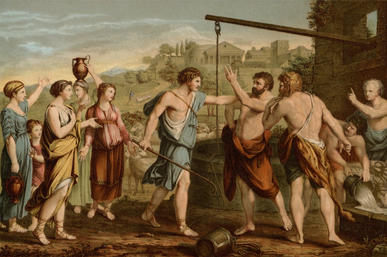 Mojžíš bránící Dcery od after Nicolas Poussin