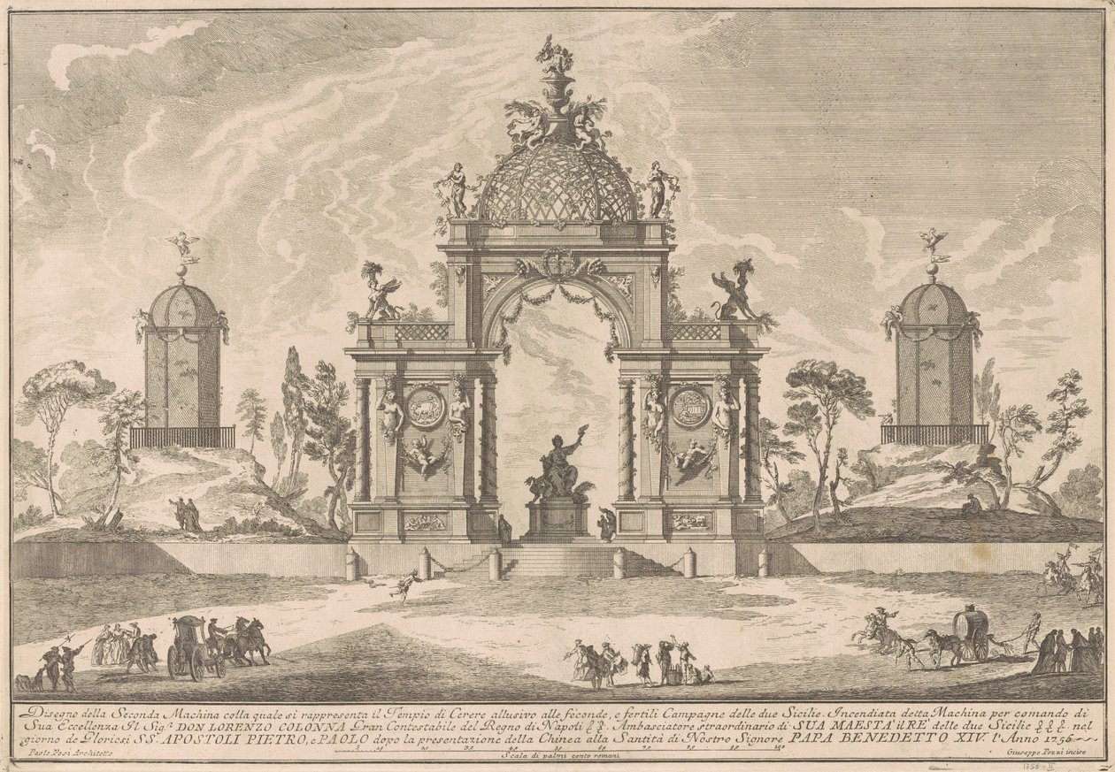 Seconda Macchina pro Čínu z roku 1756: Chrám Ceres od after Paolo Posi Giuseppe Pozzi