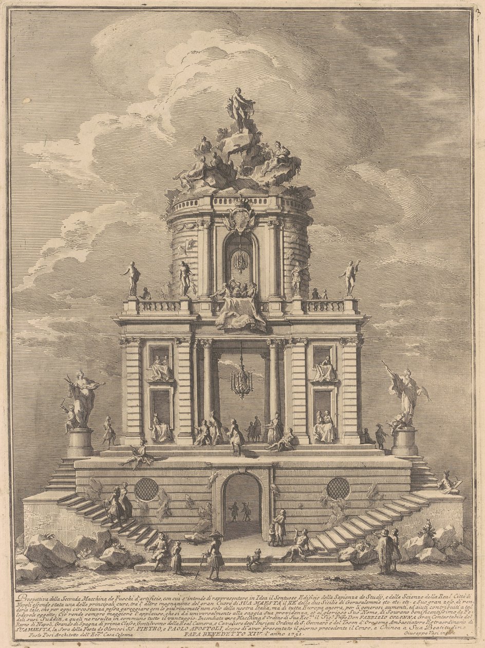 Seconda Macchina pro Čínu z roku 1751: Palác moudrosti, studií a věd od after Paolo Posi Giuseppe Vasi