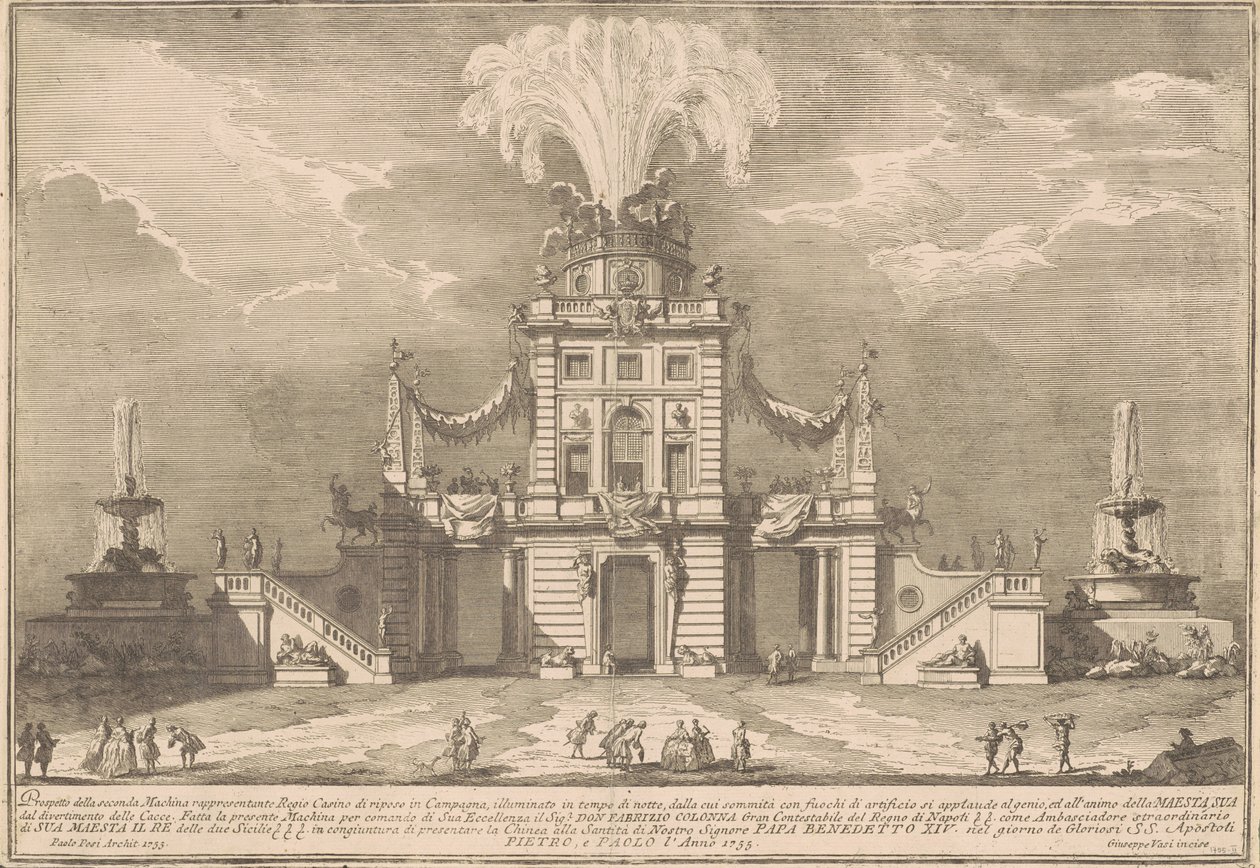 Seconda Macchina pro Čínu z roku 1755: Královský lovecký zámeček od after Paolo Posi Giuseppe Vasi