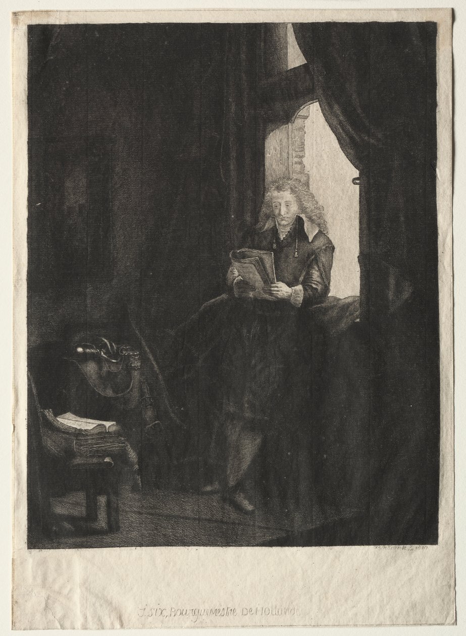 Portrét Jana Sixe od after Rembrandt van Rijn