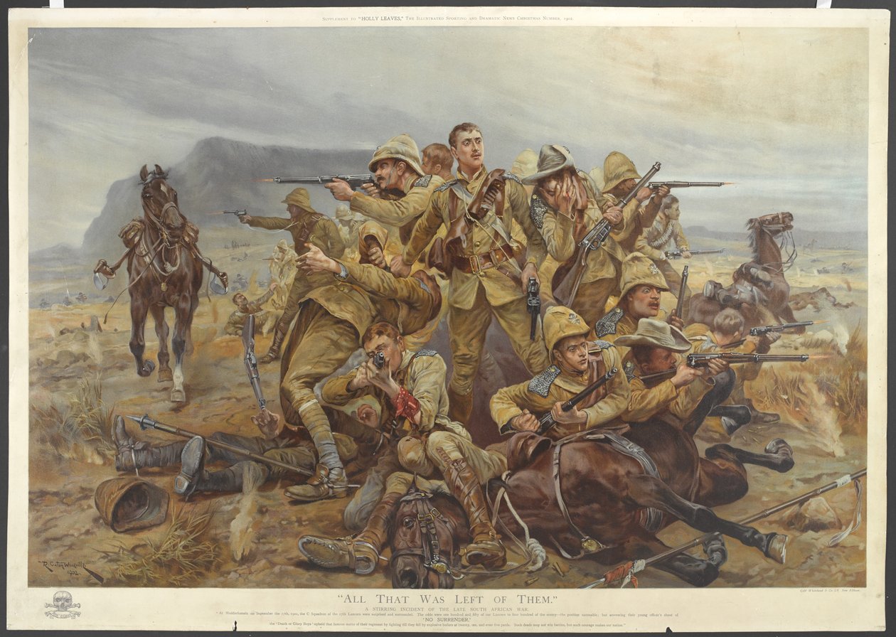Vše, co z nich zbylo, 17. Lancer u Modderfonteinu, 17. září 1901 (barva chromolitho) od after Richard Caton II Woodville