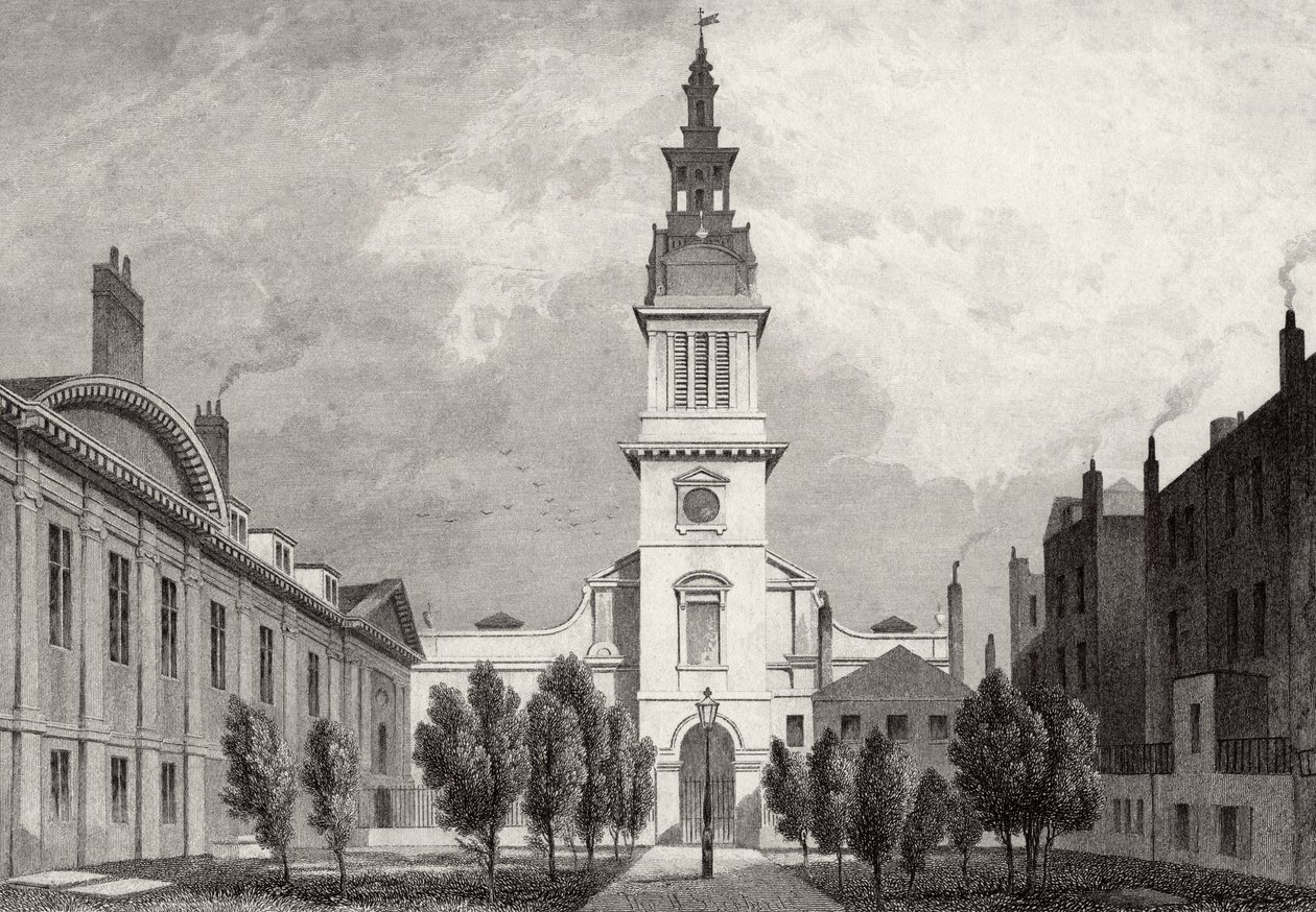 Christ Church a část Christs Hospital, 1831 od Thomas Hosmer after Shepherd