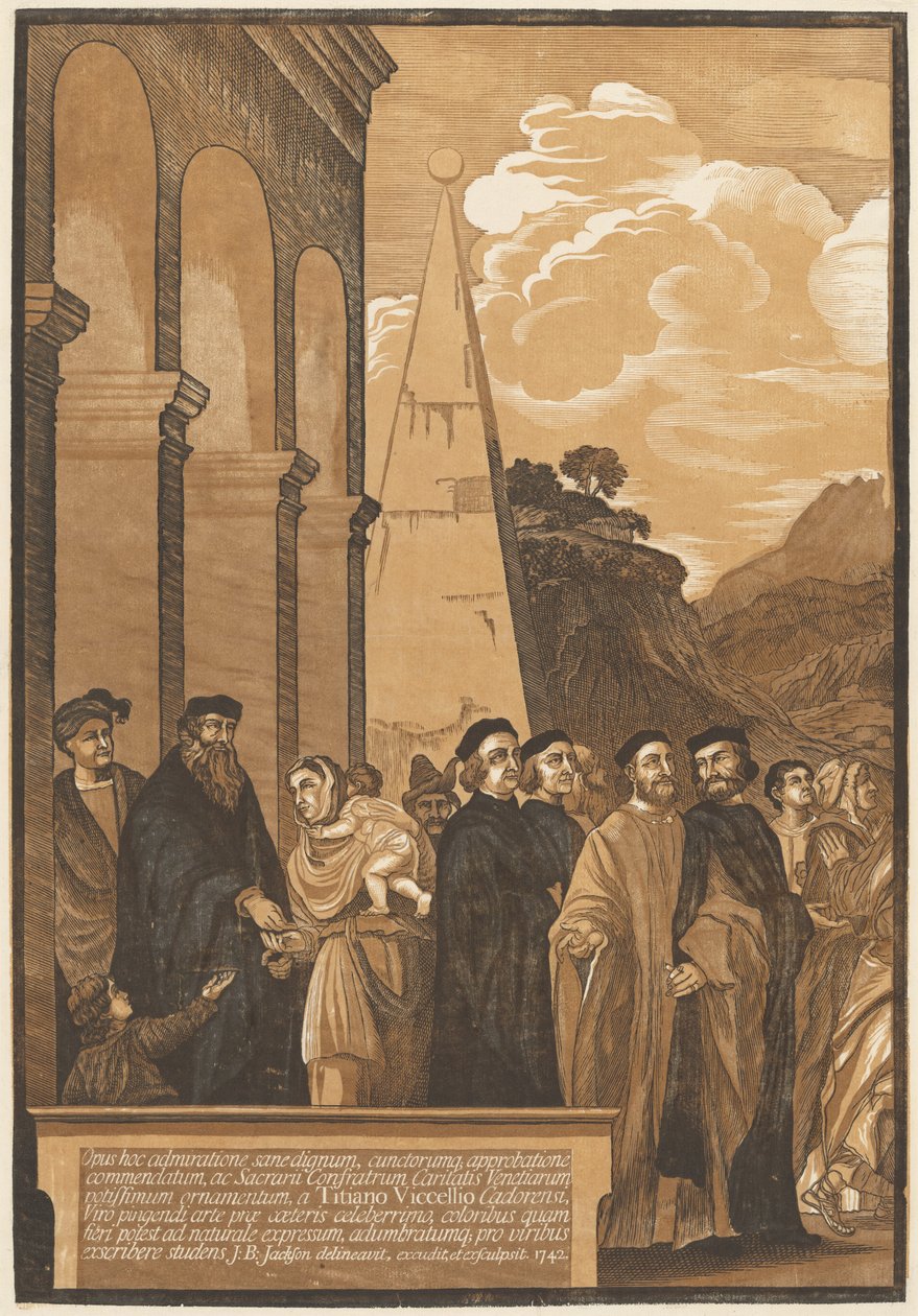 Představení Panny Marie v chrámu (levý panel) od after Titian John Baptist Jackson