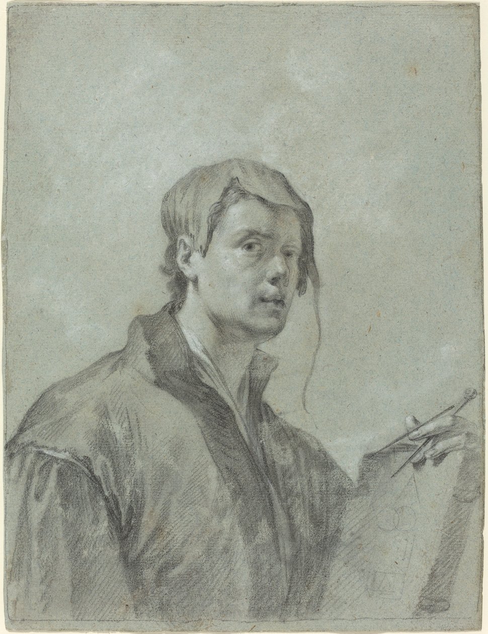 Umělec drží knihu a kompas od after Willem Drost